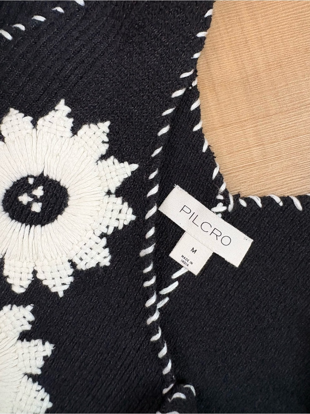 Pilcro Black Tank Top with Cream Daisy Crochet Appliqué - Picture 5 of 12